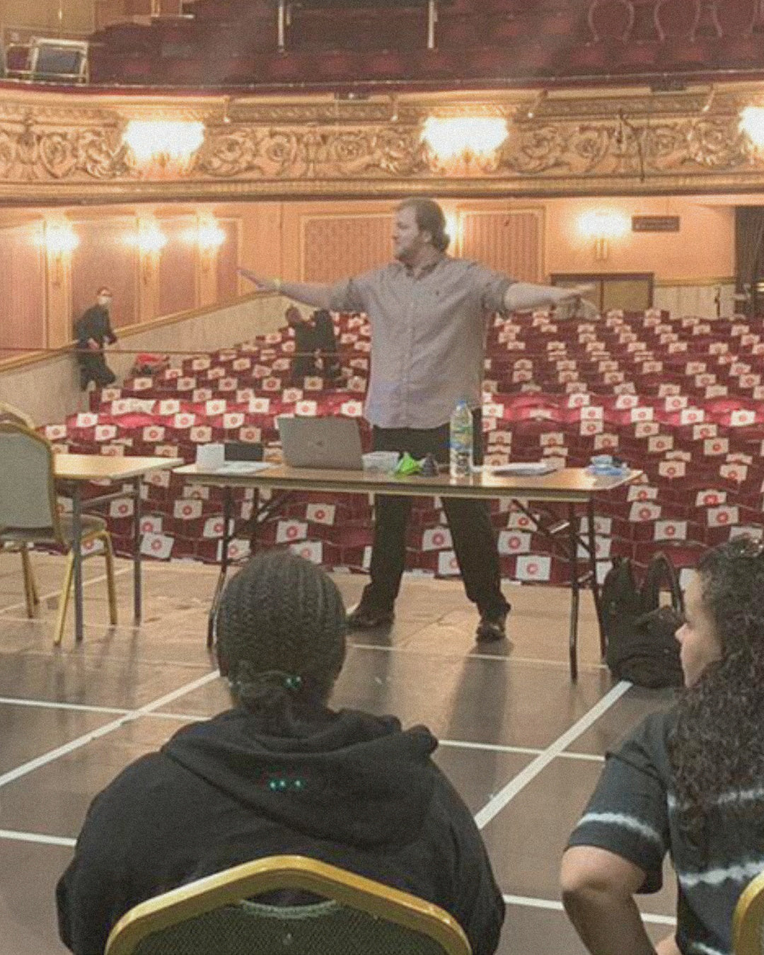 Oren teaching a workshop in a theatre
